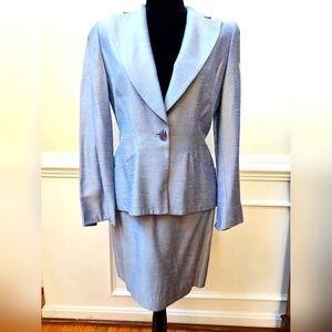 Vintage Cache Skirt Suit Women's Size 6 Unique Silverish Blue